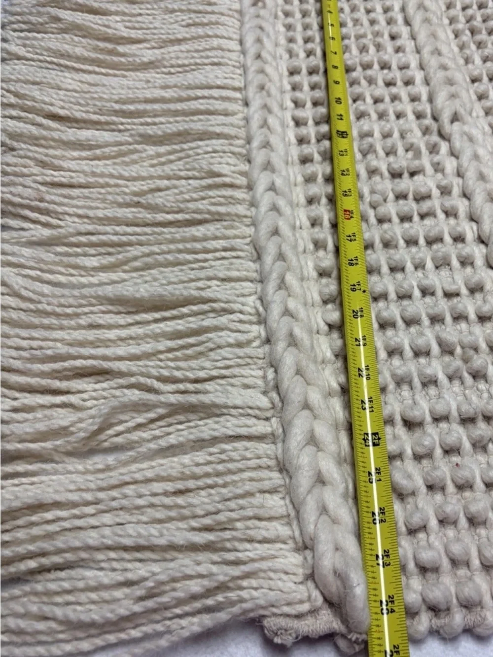 Handwoven Cream wool Wall Hanging-Boho Home Wall Decor-chunky w/Fringe 29”X 49”